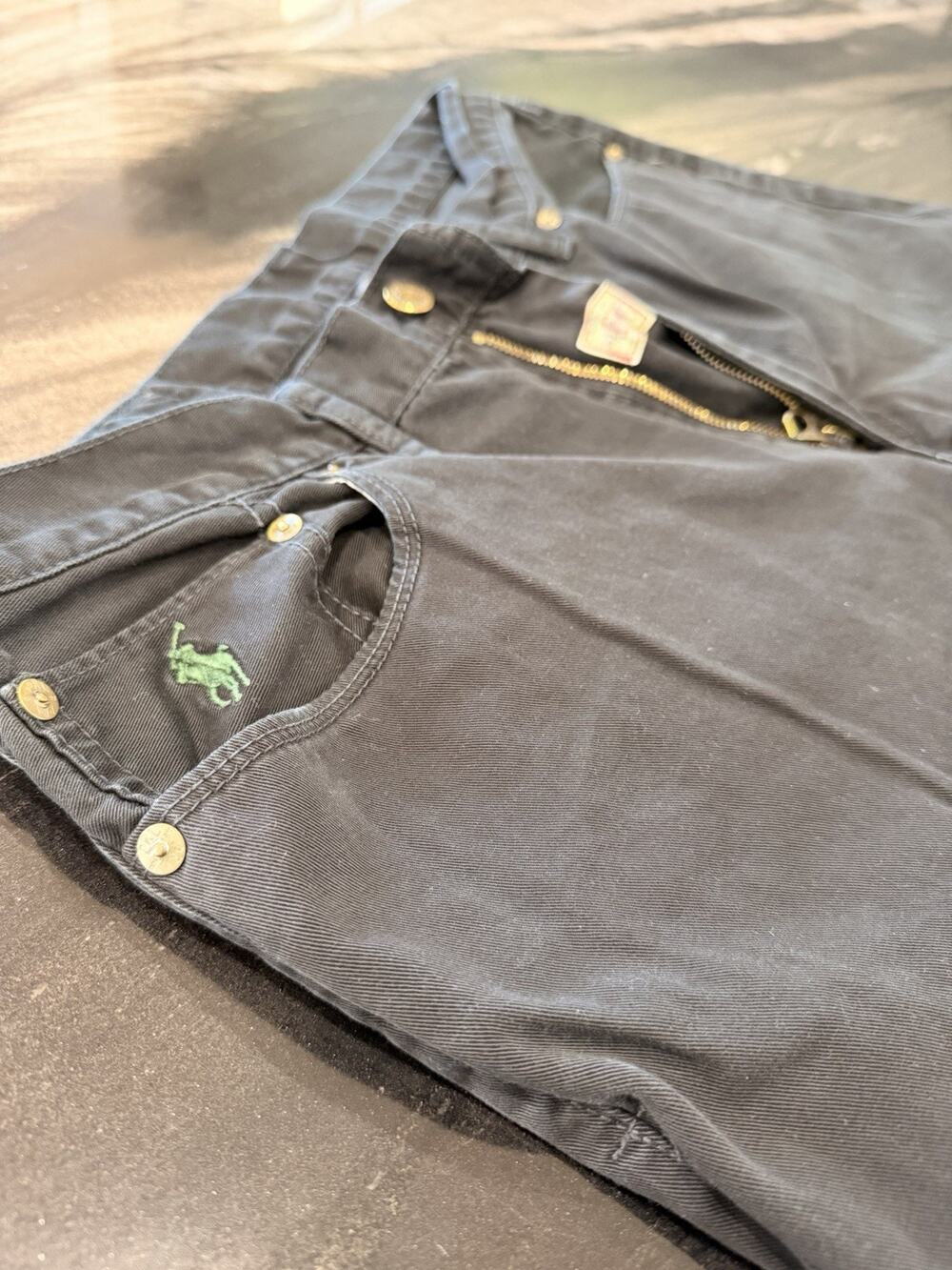 Polo Ralph Lauren Authentic Dungarees Black Denim Jeans 34x34 Green Pony